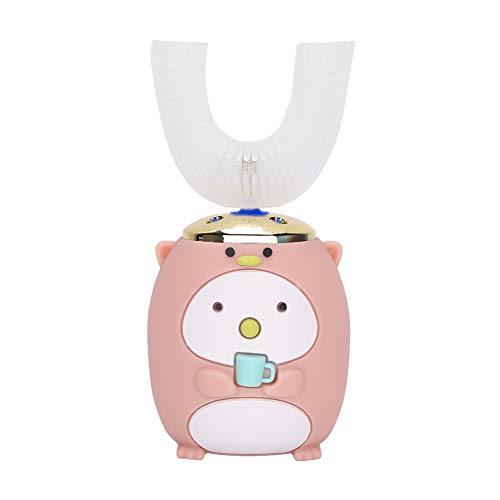 U-Shaped Kids Automatic Toothbrush,360° Electric Hands Free Toothbrush,Edible Grade Soft Bristles Cute Cartoon Specially Designed for Toddlers(6-14 years old-Pink)
