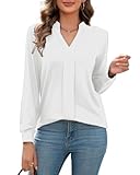 FaerieFlair Ladies Tops Elegant V Neck Long Sleeve T Shirt Longline Basic Tshirt Blouse Womens White Office Work Business Casual Formal Outfits Teacher School Clothes White Size 12 14