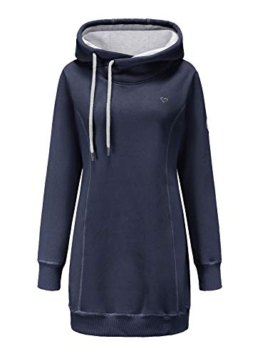 ELFIN Hoodie Pullover Damen Lange Sweaterkleid Kapuzenpullover Sweatshirt Pulli Herbst Winter