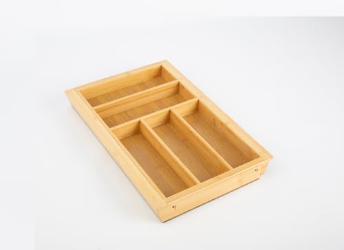 AZERODESIGN-Organizador Cocina-Cuberteros para Cajon Cocina-Organizador Cajones-Organizador Cubiertos-Bandeja para cubiertos Extensible-Cubertero Bambu-Ajustable (605-825 MM)