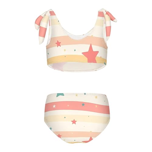 5 Pointed Stars Red Stripes Girls 2 Piece Kids Bikini Set Beach Swimsuits Swimwear Adjustable Strap2