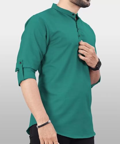 Image of DEEMOON Men's Regular Fit Solid Sprad Collar Casual Shirt with a Trendy Mandarin Collar Crafted from a Premium Cotton Blend