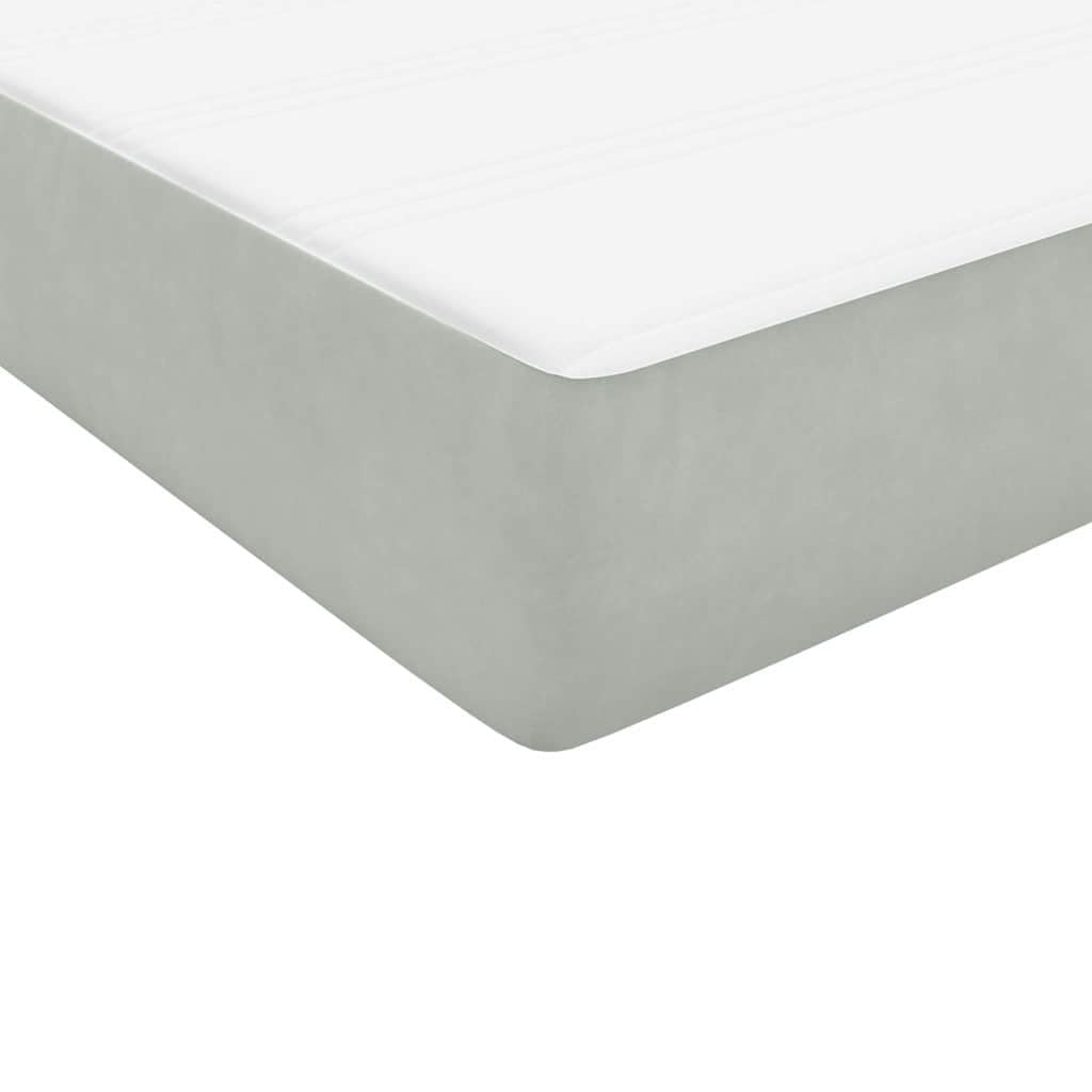 ACAGALA Letto a molle con materasso 80 x 210 cm, letto imbottito in velluto, letto singolo con testiera a strisce orizzontali, telaio del letto con rete a doghe, gamba di supporto rinforzata, grigio