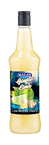 Image of Mala's Ginger Lime Cordial Drink 750Ml Bottle | Lemon Ginger Syrup | Mixer for Fruit Shakes, Mocktails, Cocktails, Drinks, Sharbat, Sorbets, Juices, Beverages