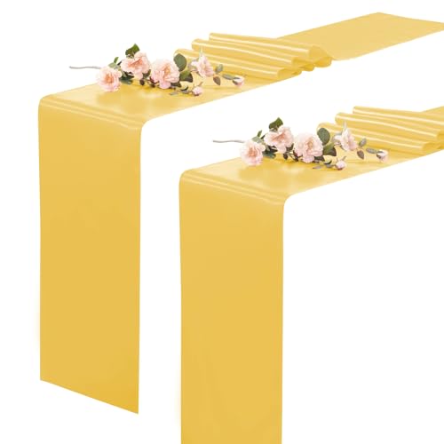 KKJIAF 2 Pack Gold Silky Satin Table Runner 12" x 108"