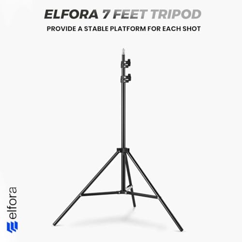 Image of Elfora 7 Feet Rotation Tripod Stand | Lightweight and Sturdy Design with Adjustable Mobile Clip Holder Compact for Photography and Videos | Compatible with All Mobiles & Cameras (Black)