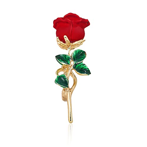 Red Rose Floral Brooch Pin Gold Plated Flower...