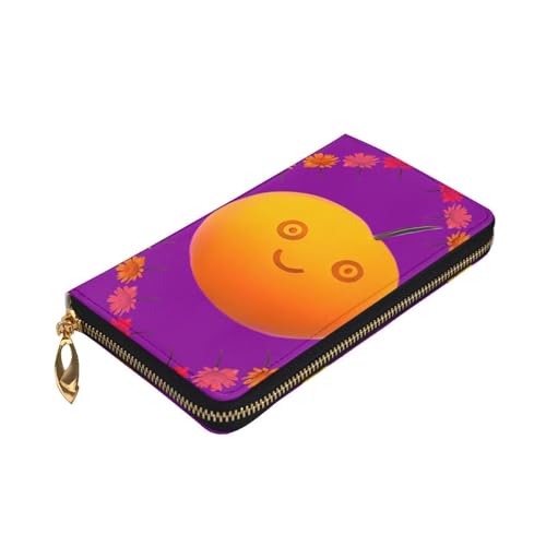Smiley Orange Prints Leather Long Clutch Wallet for Fashionable Girls and Women - Durable, Stylish, and Functional, Black, One Size3