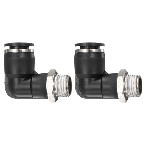 sourcing map 2pcs Push to Connect Tube Fitting 1/4 BSPT Male Thread x 10mm ID 90 Degree Pneumatic Quick Connect Air Fittings, Black