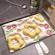 3D Visual Anti-Slip Absorbent Mat,3D Visual Absorbent Bath Mat,Cute Flower Soft Diatom Mud Absorbent Floor Mat || 60 x 40 CM