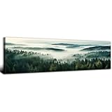 Misty Great Smoky Mountain Canvas Wall Art Blue Ridge Wall Decor for Living Room Green Nature Landscape Picture Bedroom Vintage Foggy Forest Scenery Pine Trees Painting Office Home Decorations 14x48'