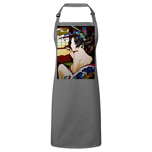 Tablier de cuisine premium gris au design traditionnel japonais et manga