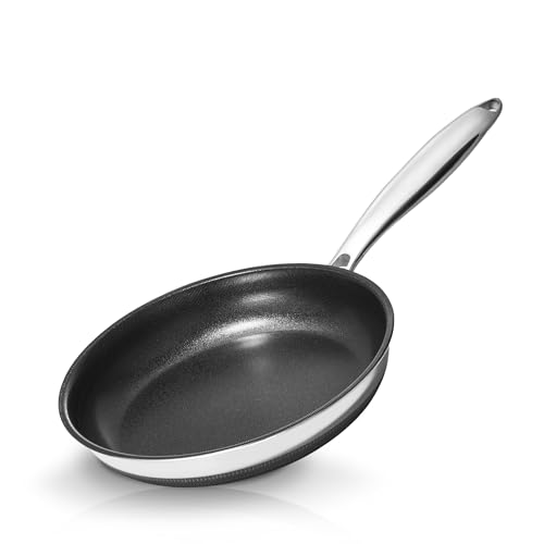 KOKHUB Poêle à frire en acier inoxydable triple épaisseur de 20 cm, poêle antiadhésive en céramique titane, poêle à omelette pour induction, cuisinière électrique et à gaz, sans PFAS/PFOA, passe au