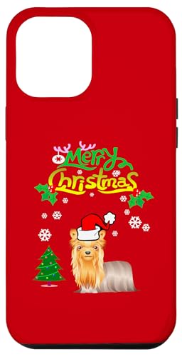 Carcasa para iPhone 15 Plus Yorkshire Terrier Dog Santa Hat Merry Christmas Funny Xmas