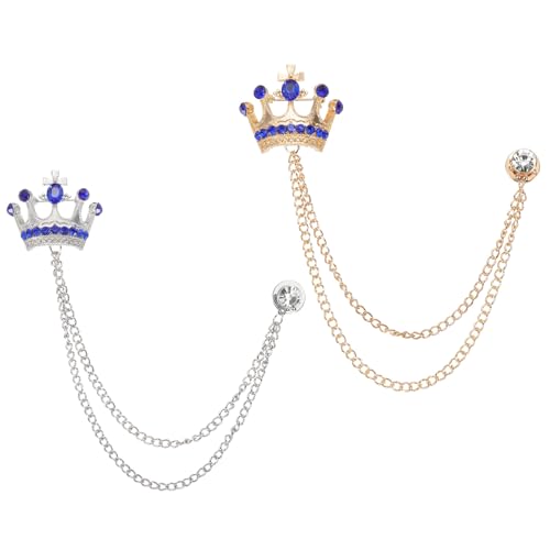 Image of PATIKIL Crown Hanging Chain Brooch Pins, Rhinestone Suit Pins Fashion Crystal Lapel Pins