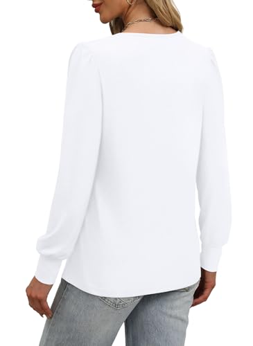 Xieerduo Xieeruo Long Sleeve Shirts For Women Dressy Casual Sweaters Tops Fall Outfits Pleated Front Tunic Tops For Leggings White M thumb #4