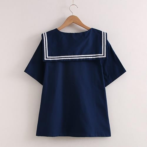 BAIMORE Teen Girls Japanese Style Asymmetrical Striped Sailor Collar Tie Front Short Sleeve Blouse2