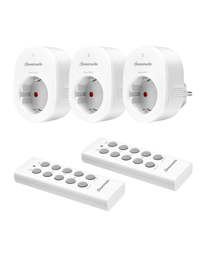 DEWENWILS Enchufe Inalámbrico con Mando a Distancia, 2300 W, Alcance de 30 m, Ideales para Decoración Navideña, Programable y Ampliable, Incluye 3 Enchufes y 2 Mandos a Distancia