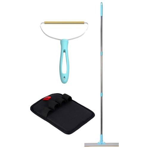 カーペット除毛熊手 - ペットの毛皮リフティンググルーミングツールセット、調節可能な伸縮ハンドル付き3点セット、再利用可能なスクレーパーほうき、ラグマット、ファブリック家具、ソファ、カーシートに最適