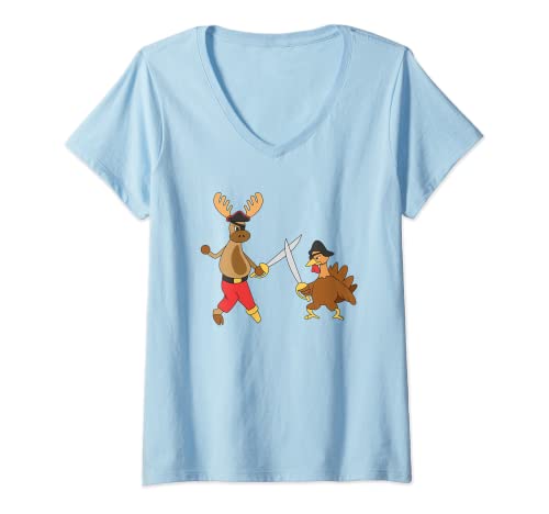 Mujer Regalo para niños de corsario pirata de alce Turquía Camiseta Cuello V