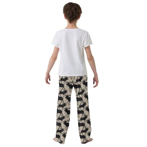 ZZXXB Moose and Leaves Print Boys Long Pants Soft Trousers Elastic Waist Kids Lounge Bottoms with Pockets S-XL3