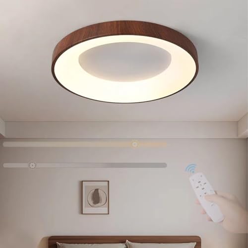 Plafonnier LED moderne rond en bois foncé de 30cm pour salon