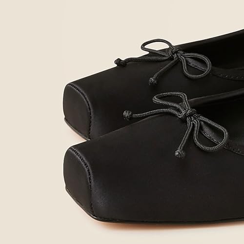 Square Toe Ballet Flats for Women Vintage Style with Bow and Ruched Toe Pull On Comfortable for Office and Dress Events3