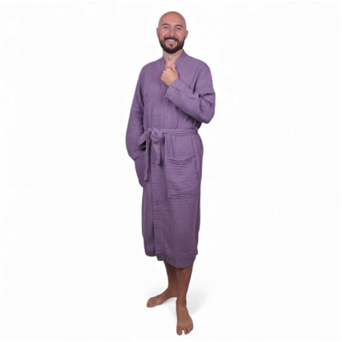 Image of Muslin Bathrobe - Cotton Gauze Robe for Women and Men - Lightweight Breathable Summer Kimono - Boho Spa /Maternity Robe