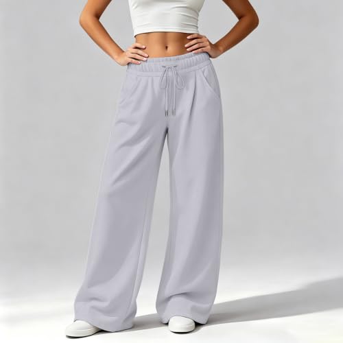 Rikbuig Grey Sweat Pants for Women Baggy Fleece Lined Wide Leg Sweatpants - image 3