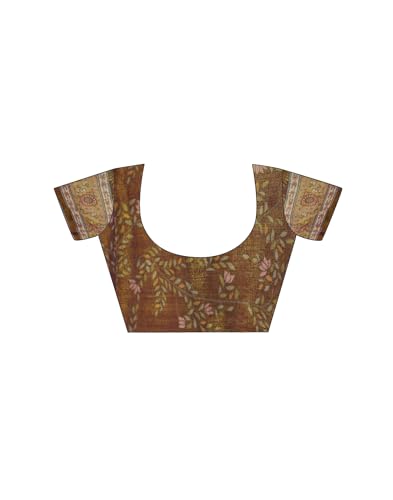 Image of SIRIL Women's Cotton Linen Kalamkari Printed Handloom Saree with Unstitched Blouse Piece