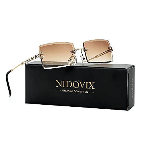 NIDOVIX Rimless Rectangle Sunglasses For Women Men Fashion Frameless UV400 Protection Lens Glasses2