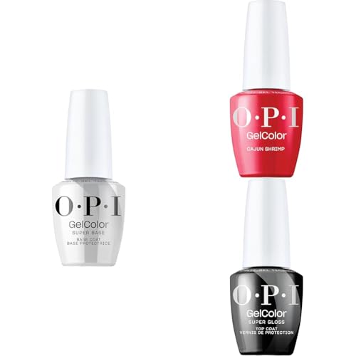 OPI GelColor Iconic Gel Nail Polish + System Bundle | Super Base Coat + Cajun Shrimp, Opaque Bright Orange Crème UV Cure Gel Polish + Super Gloss Top Coat