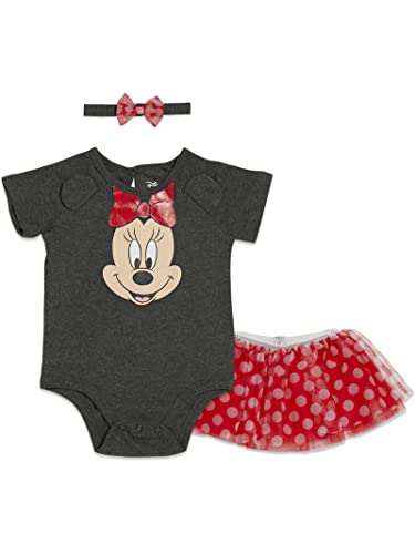 Image of Disney Minnie Mouse Little Mermaid Cinderella Baby Girls Bodysuit Mesh Tutu and Headband 3 Piece Outfit Set Newborn to Infant