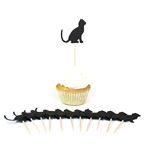 Black Cat Cupcake Toppers Set of 12 | Handmade Cat Lover Party Decorations | Kitty Cake Topper Decor
