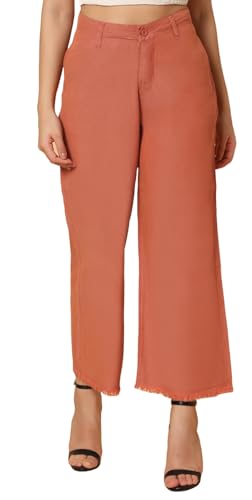 Image of TWGE Women's High Waist Wide Leg Jeans - Single Button, Stretchable Denim Pants - Ankle Length - Stylish Casual Wear