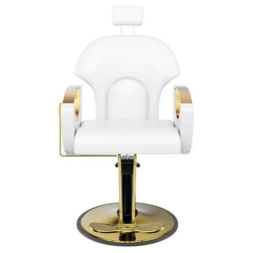 Paisaifo Fauteuil de Coiffure, Chaise à Coiffeur Hydraulique Inclinable, Hauteur Réglables Barber 360° pour Salon de Coiffeur à Domicile, Salon de Beauté, Tatouage, 64 x 59 x 104-119 cm (Blanc)