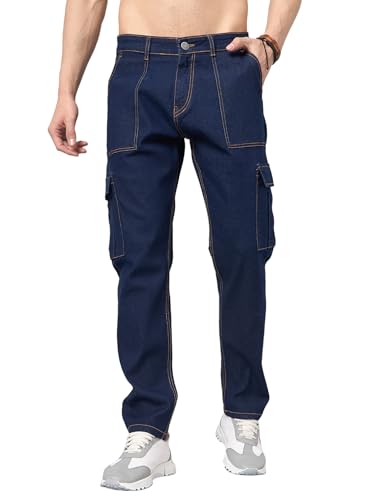 Image of STUDIO NEXX Men's Loose Fit Cargo Jeans| Stretchable | Cargo Denims | Utility Pockets