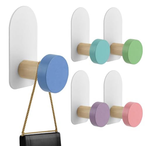 5pcs Self-Adhesive Kids Coat Hooks, Cartoon Animal Pattern Wooden Hooks Wall Hooks Sticky Hook, Children’s Coat Hook for Towel, Clothes, Key, Backpacks and Hats(Color:Macaron)