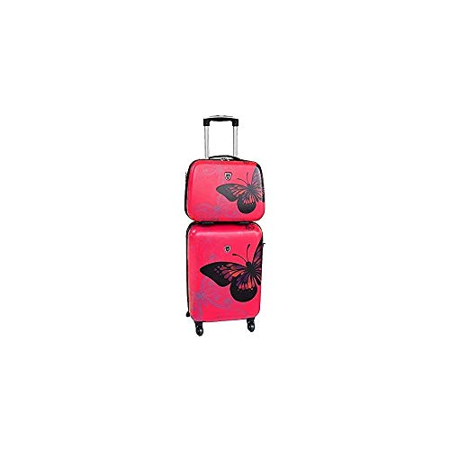Valise Cabine Rose avec son Vanity assorti motif Papillon.
