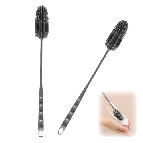 shwcbf Silicone Bottle Brush, Silicone Glass Brush, Silicone Glass Brush with Long Handle, Reusable Cleaning Brush Made of Silicone, Pack of 2, Grey, for Cleaning Bottles, Glass Cups (18 x 3 cm)