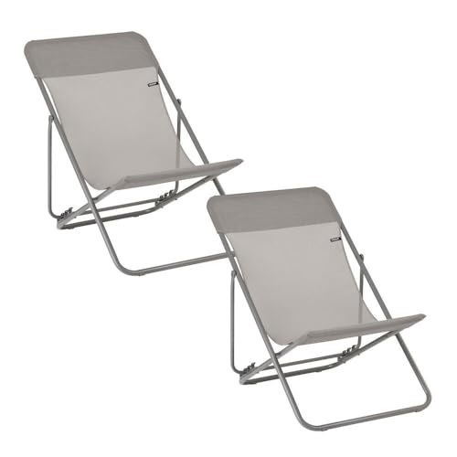 Lafuma MOBILIER - Lot De 2 Transats Jardin Pliants Multi-Positions - Maxi Transat - Batyline® Iso - Gris Terre - Fabriqué en France - BDL0004_8556 - Garantie...
