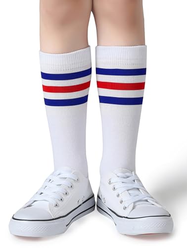 Pareberry Boys Girls Over the Calf Striped Tube Socks Cotton Soft Retro Athletics Socks for Kids Age 4-92