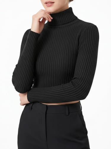 Image of MixMatchy Women's Cropped Ribbed Turtleneck Sweater