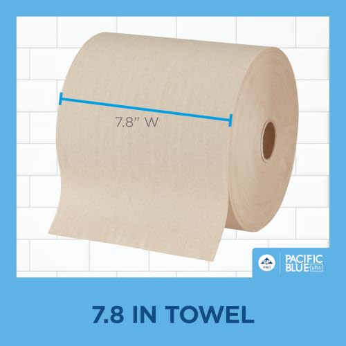 Image of Georgia-Pacific Pacific Blue Ultra 8 inch High-Capacity Recycled Paper Towel Rolls by GP PRO (Georgia-Pacific); Brown; 26496; 1;150 Linear Feet Per Roll; 3 Rolls Per Case