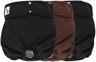JM Reusable Dog Diapers Female (3 Pack)  Highly Absorbent and Comfortable Dog Nappies  Dog Season Pants - Dog Period Pants - Dog Nappies Female Extra Small (Fits Newborn Puppies) Black & Brown