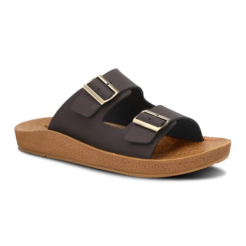 Image of BRUTON Men's Double Buckle Comfort Sandals | Adjustable Casual Slides | Soft Cushioned Lightweight Slip-On Sandals for Daily Wear, Walking & Outdoor