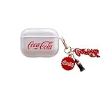 Soft TPU Clear Transparent Coke Cola Case with Keychain Charm for Apple AirPods 4 4th 2024 AirPods4 Red Logo Drink Modern Classic Cool Fun Creative Fashion Stylish Special Girls Boys Kids Men Adult