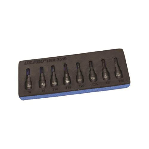 US PRO INDUSTRIAL 1/4" Drive Impact Star Torx Bit Socket Set 8pc T6 - T30 7519 - Image 3