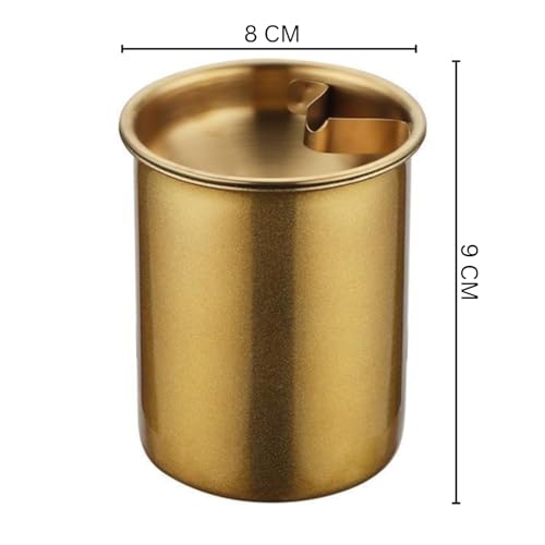 Image of NYRWANA Stainless Steel Windproof Ashtray with Lid | Rustproof, Easy-to-Clean Ash Holder for Smokers | Elegant Indoor Outdoor Ash Tray for Patio, Home, Office, Bar & Garden Use (Gold)