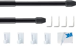 4Pcs Adjustable Rods for Net Curtains, Extendable Curtain Rod, Net Curtain Rods for Windows, Kitchen with 8PCS 3M Self-Adhesive Rod's Hooks(51-90CM/19.89-33.43Inch,White)